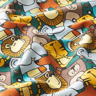 Katoen cretonne dierentuindieren mix – dennengroen, 