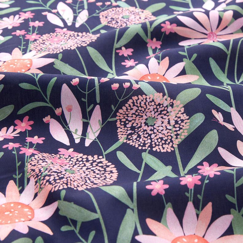 Katoenpopeline grote weidebloemen Digitaal printen | Poppy Fabrics – nachtblauw,  image number 2
