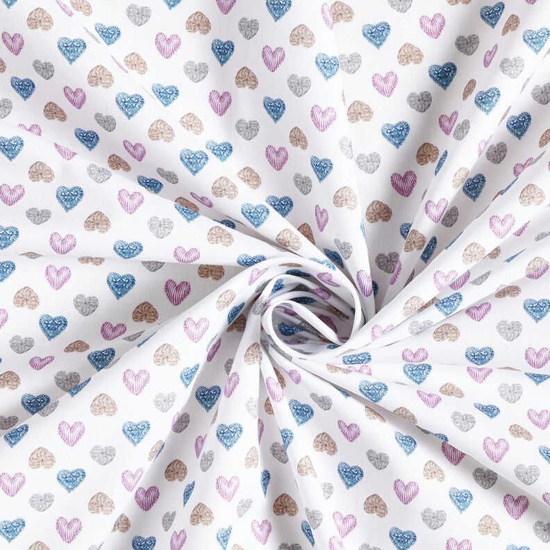 Katoenen stof Popeline Lieve hartjes – wit/pastelviolet,  image number 3