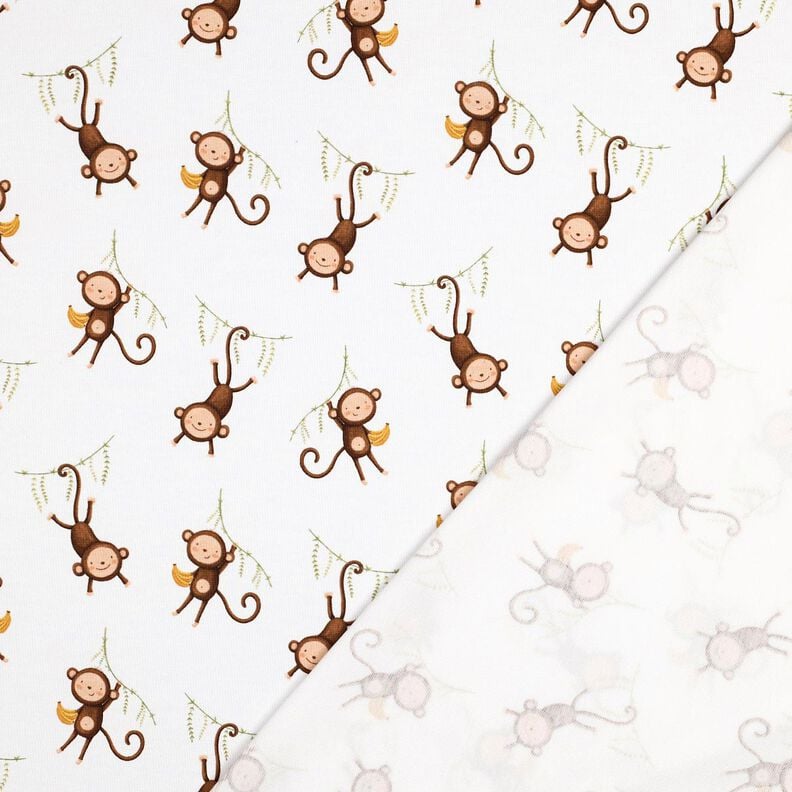 GOTS Katoenjersey Apen in de jungle Digitaal printen | Poppy Fabrics – wit/donkerbruin,  image number 3