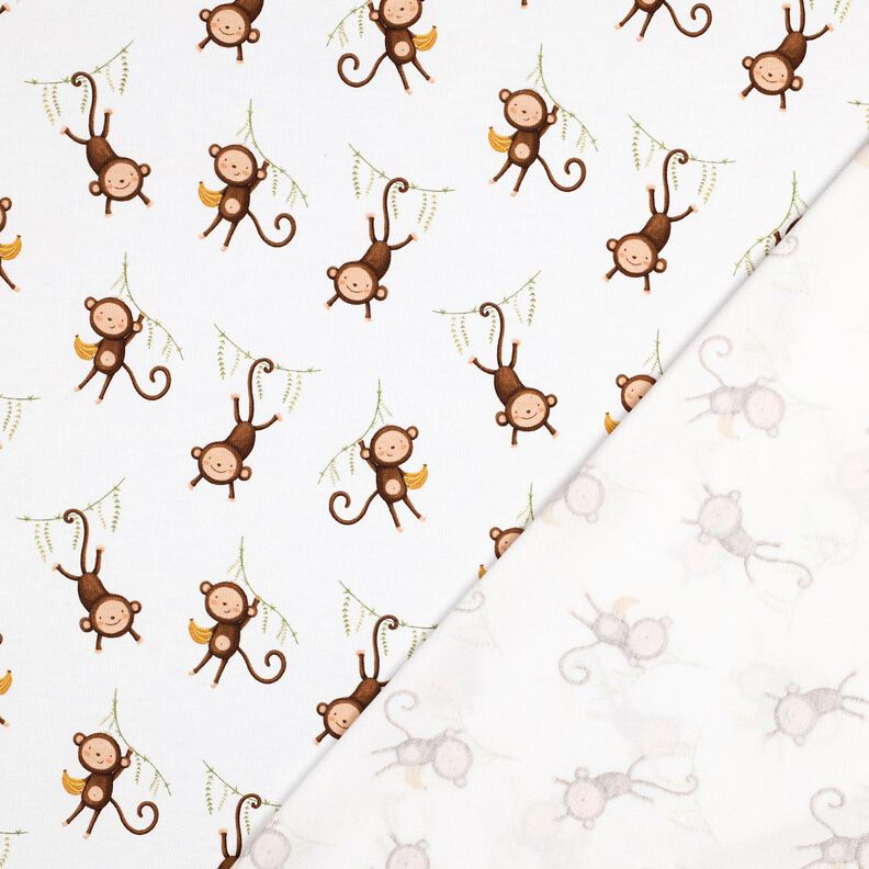 GOTS Katoenjersey Apen in de jungle Digitaal printen | Poppy Fabrics – wit/donkerbruin, image number 3