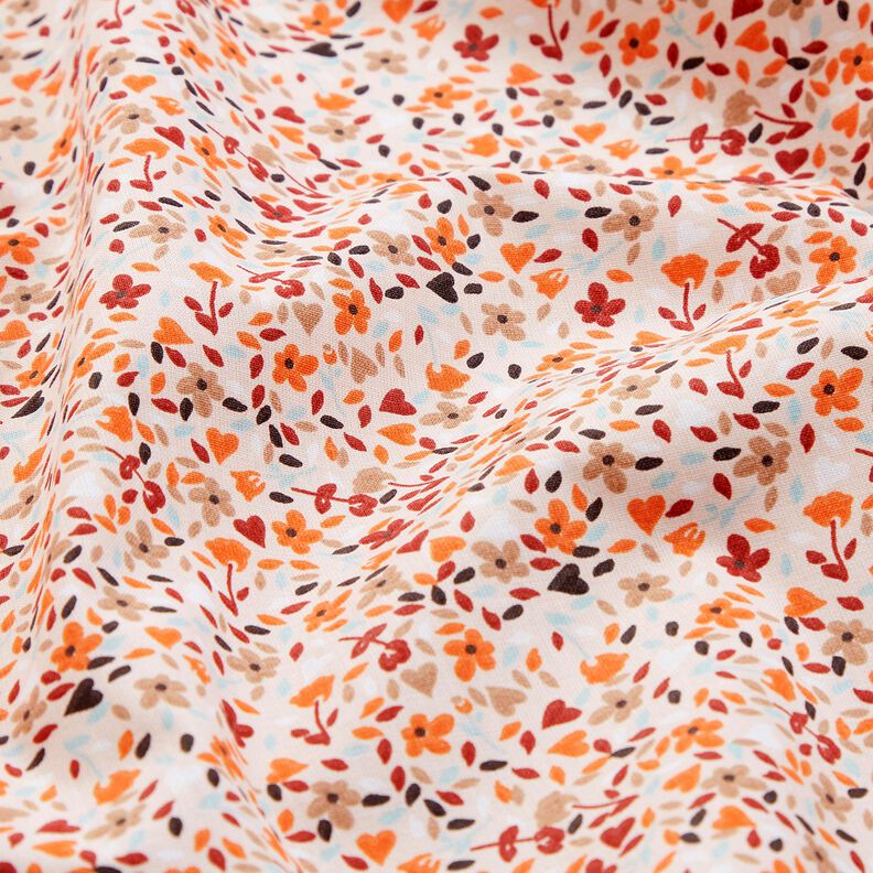 Katoenen stof Cretonne verspreide bloemen – roos/perzik sinaasappel, image number 2