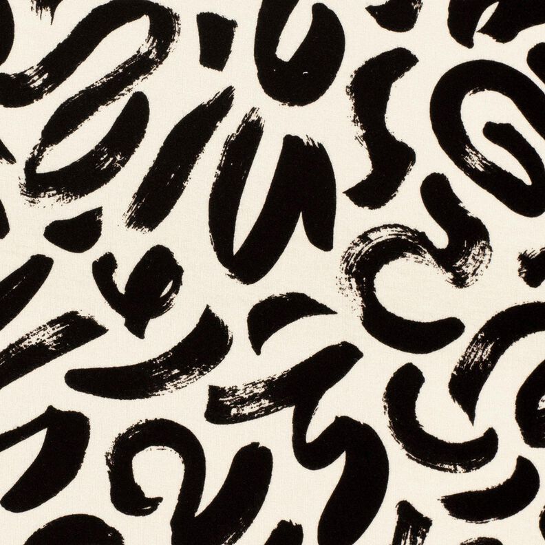 Viscosejersey abstracte penseelstreken – creme/zwart,  image number 5