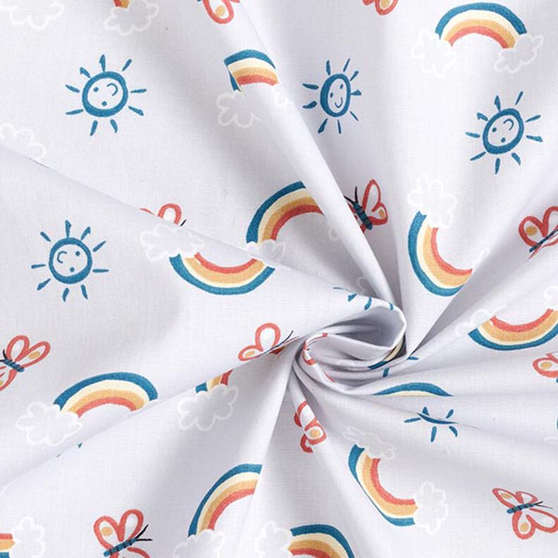 Katoenen stof Cretonne Regenboog zon – lichtgrijs,  image number 3