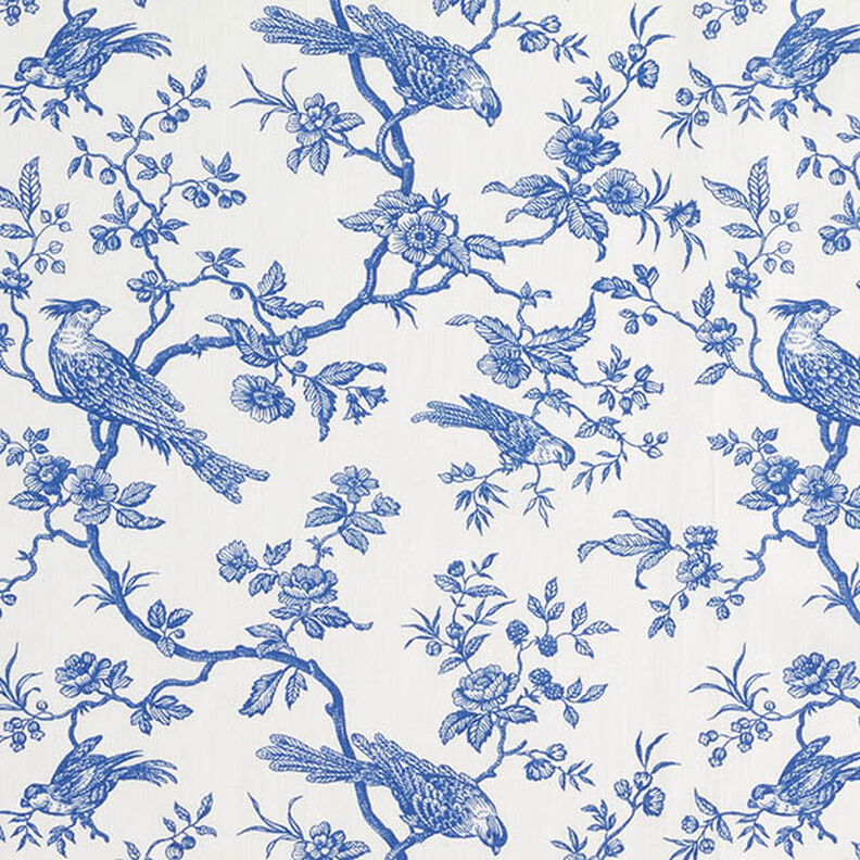 Katoenen stof Cretonne Vogels – koningsblauw/ecru,  image number 1
