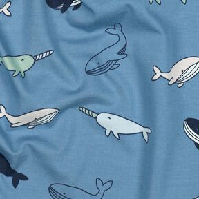 Katoenjersey schattige walvissen| Poppy Fabrics – blauwgrijs/marineblauw, 