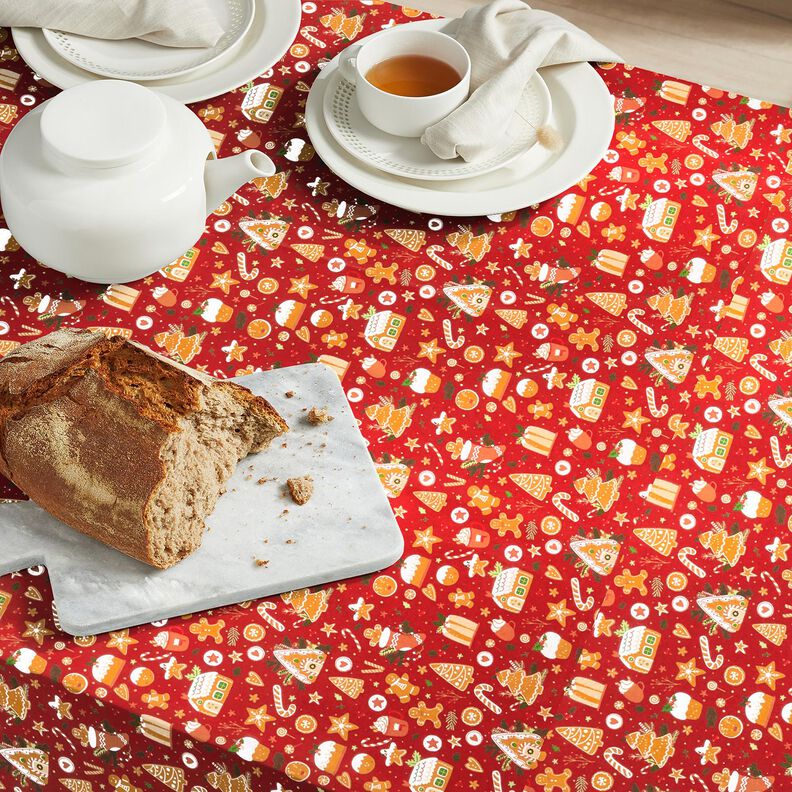 Katoenen stof Popeline Peperkoeken – karmijnrood/mosterd,  image number 7