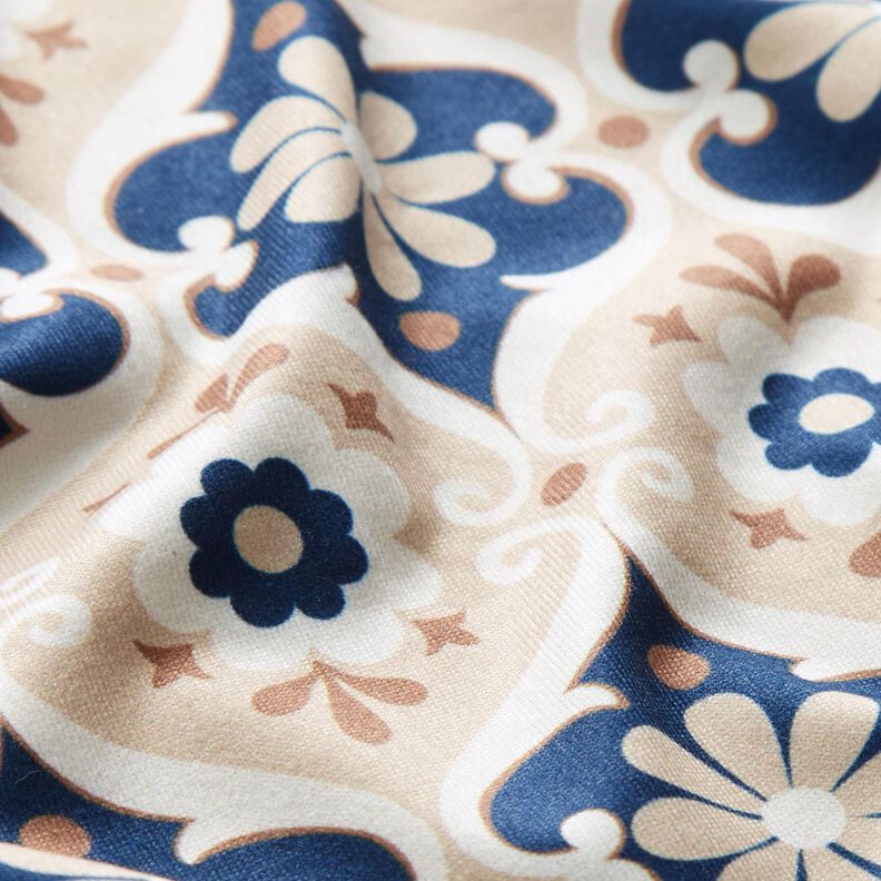 Jersey bloemenornamenten – beige/marineblauw, image number 3