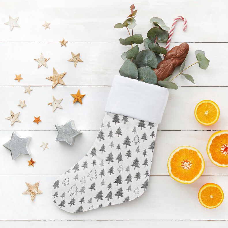 Decostof Jacquard glinsterende dennenbomen – anthraciet/zilver,  image number 5