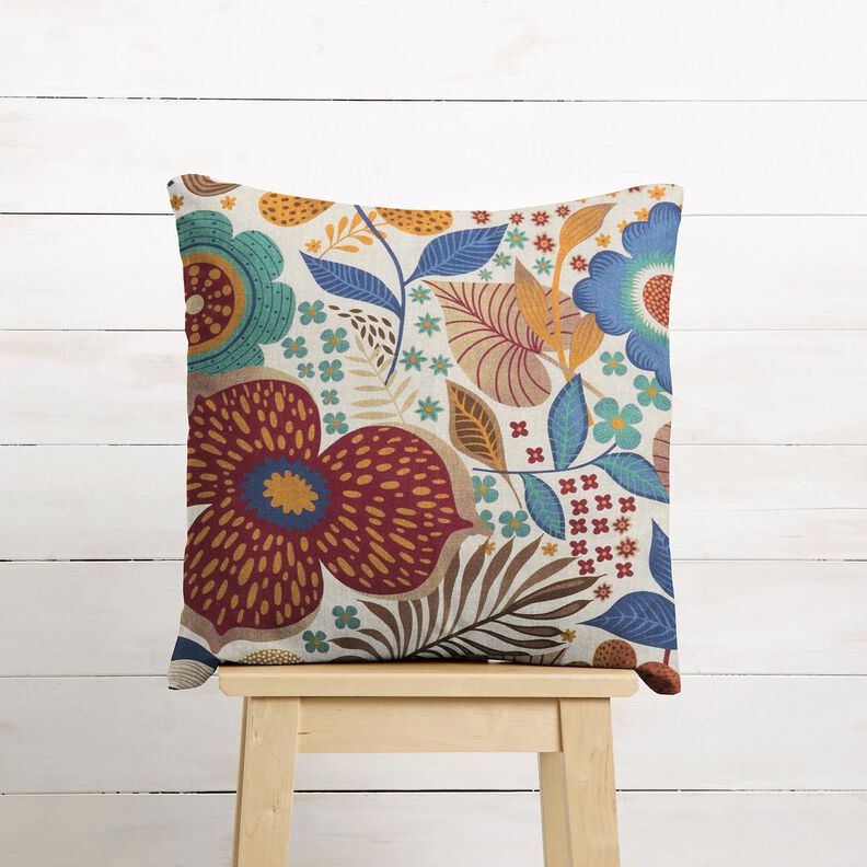 Decostof Half panama bloemig beeld – natuur/blauw, image number 8