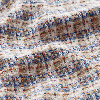 Katoen tweed kleurrijke ruiten – ecru/blauw, 