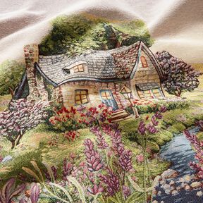 Decopaneel Gobelin romantisch huisje – lichtbeige/lavendel, 