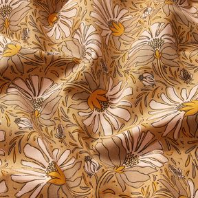 Decostof Half panama Grote bloemen – donkerbeige/currygeel, 