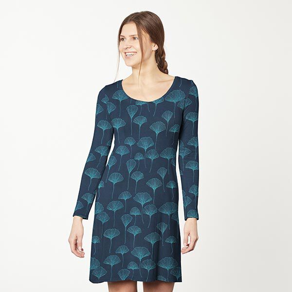 Katoenjersey Ginkgo bladeren – marineblauw, image number 7
