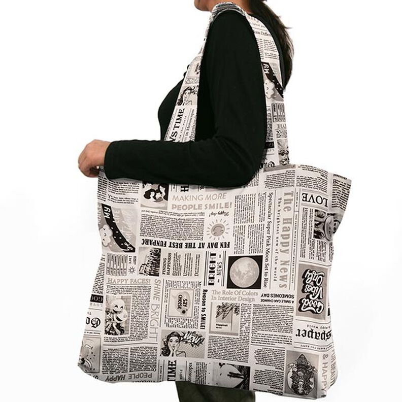 Decostof Half panama Retro krant – wit/zwart, image number 7