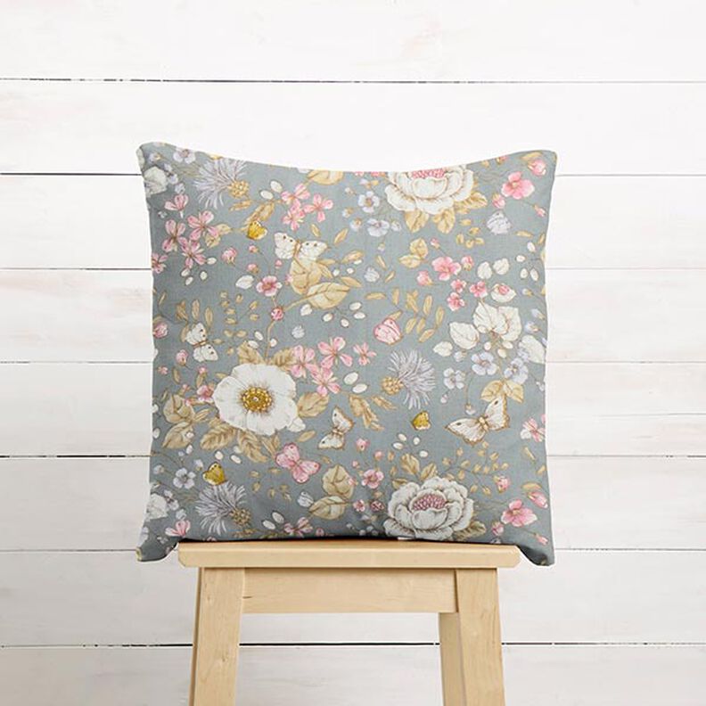 Decostof Half panama Bloesemtuin – duifblauw/roze, image number 7