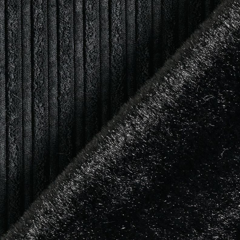 Corduroy met imitatiebont achterkant – zwart,  image number 4
