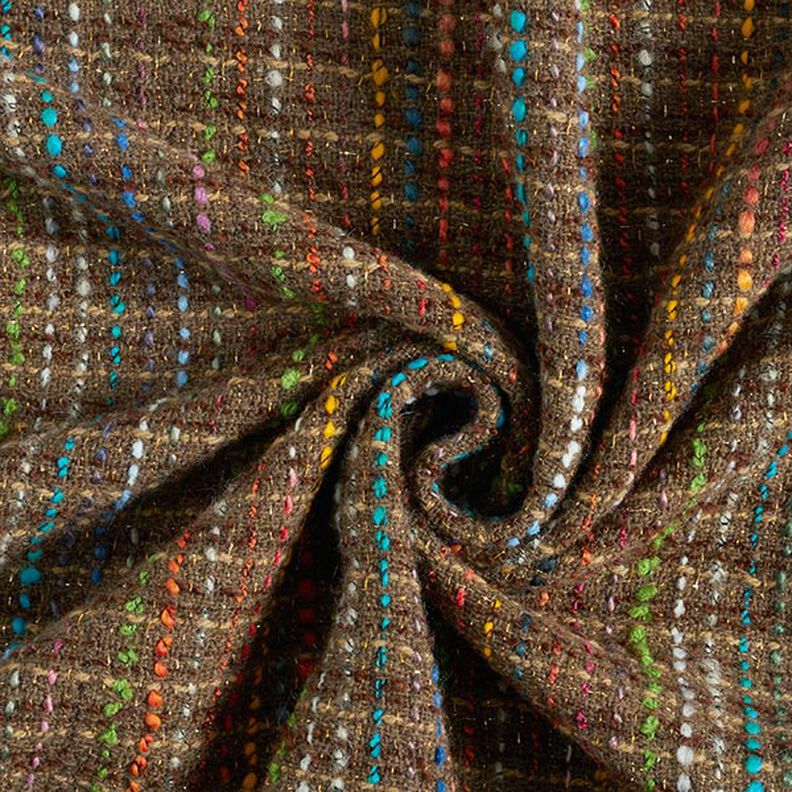 Bouclé scheerwol mix kleurrijke strepen & lurex – middelbruin,  image number 5