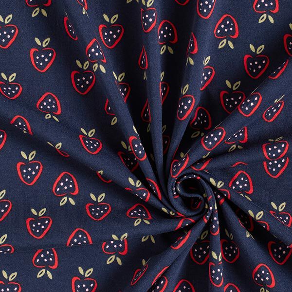 Katoenjersey Gestileerde aardbeien – marineblauw/vuurrood, image number 3