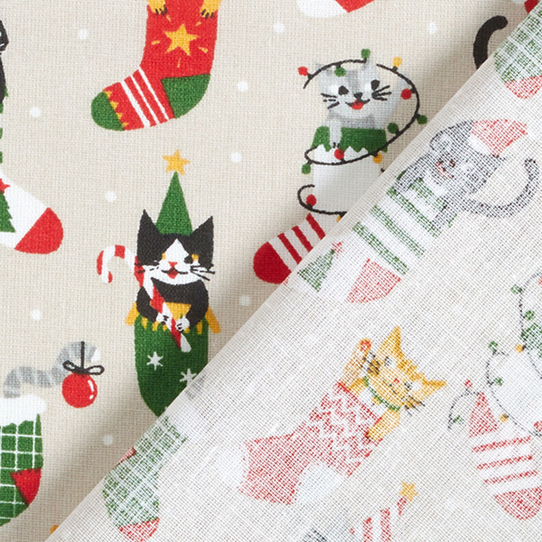 Katoenen stof Cretonne Kerstkatten – natuur, image number 4