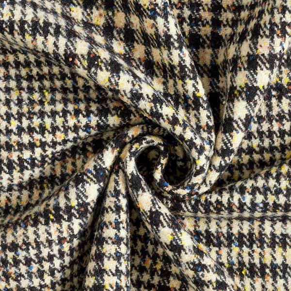 Opgeruwde wolmix pied-de-poule & gekleurde spikkels – zwart/lichtbeige, image number 3