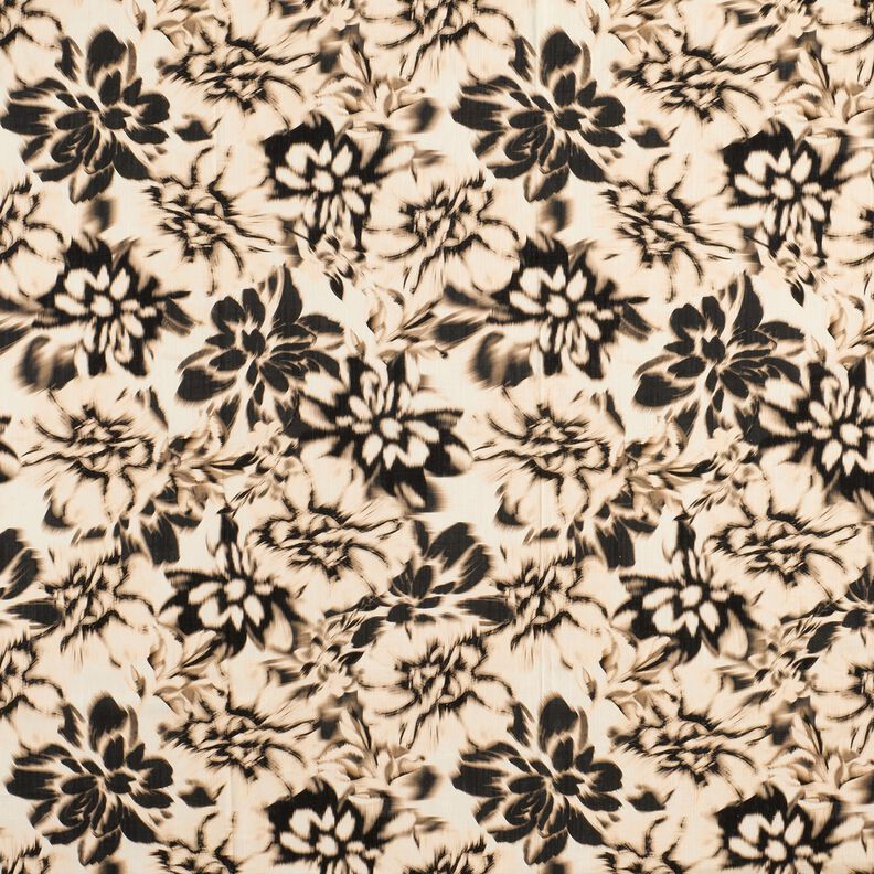 Viscose-linnen-mix Wazige bloemen digitale print – lichtbeige/zwart,  image number 1