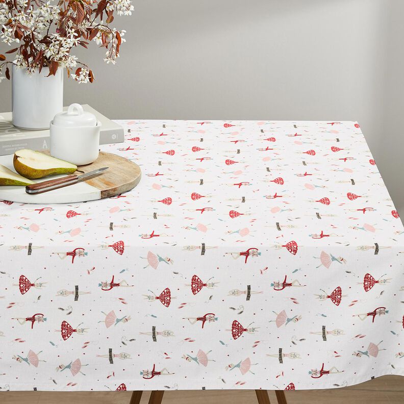 Katoenen stof Cretonne dansende dieren – wit/rood,  image number 8