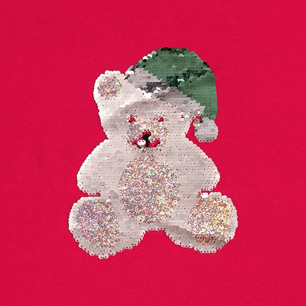 Panel French Terry sommersweat Kerst teddybeer – ecru/rood, image number 7