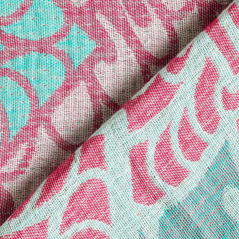Strandkleding hamamdoek jacquard ornamenten – pepermunt/purper, image number 4