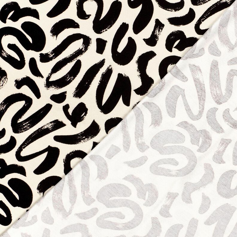 Viscosejersey abstracte penseelstreken – creme/zwart,  image number 4