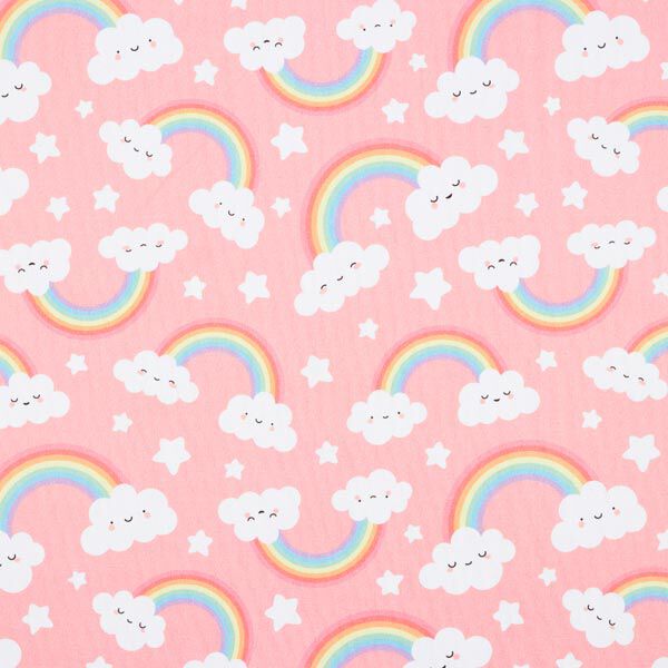 Decostof Half panama Wolken en regenboog – roze, image number 1