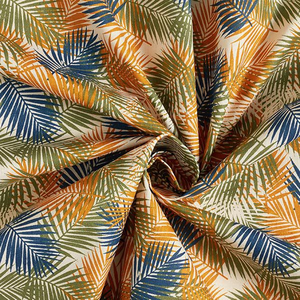 Katoenen stof Cretonne Palmbladeren – lichtbeige/blauw,  image number 4