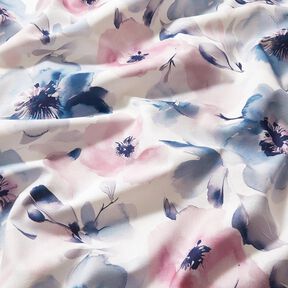 Decostof Half panama grote aquarelbloemen – wit/pastelviolet, 
