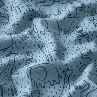 Katoenjersey Tweekleurige jungledieren – staalblauw, 