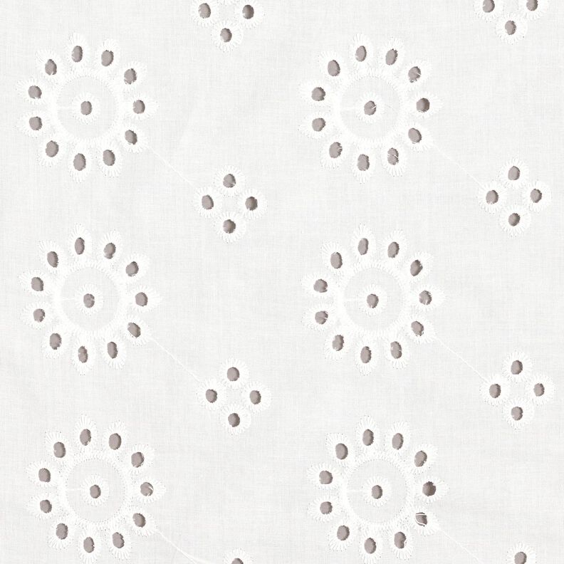 Katoenen stof met los borduursel met bloemen – wit,  image number 1