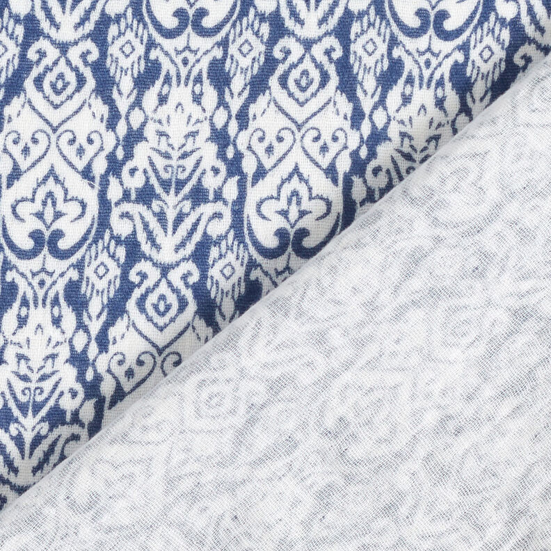 Mousseline/dubbel gehaakte stoffen traditioneel patroon – wit/indigo, image number 5