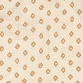 GOTS Mousseline/dubbel gehaakte stoffen Boho ruitpatroon  | Poppy Fabrics – creme/kaneel, 