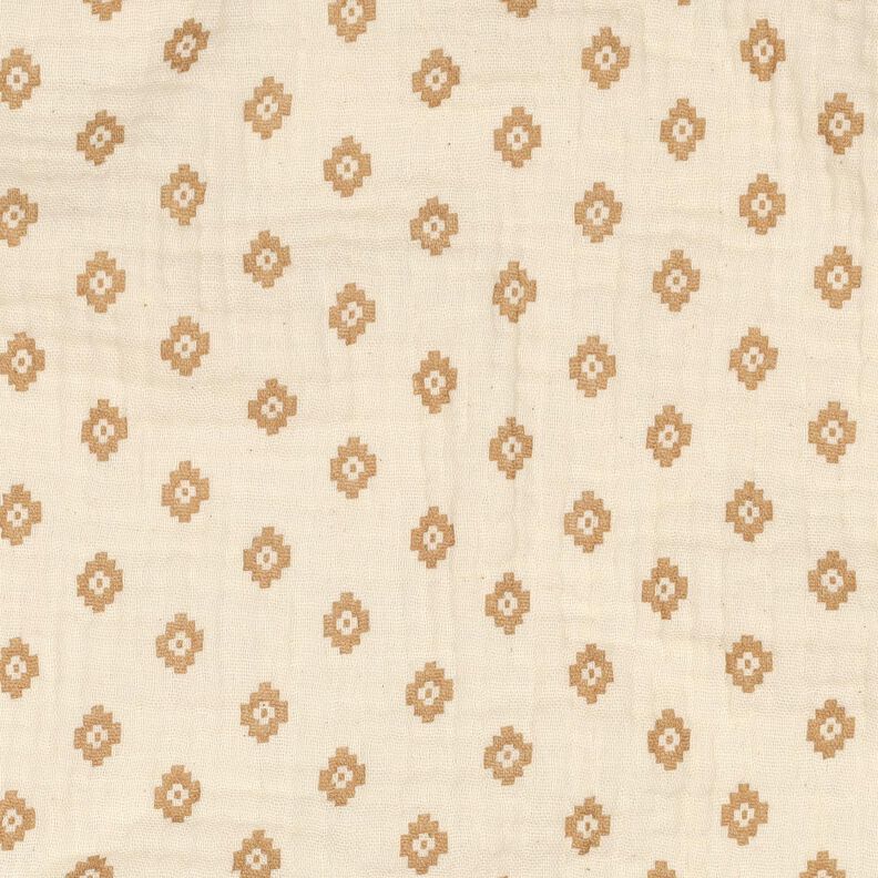 GOTS Mousseline/dubbel gehaakte stoffen Boho ruitpatroon  | Poppy Fabrics – creme/kaneel,  image number 2