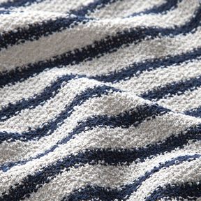 Gebreide bouclé strepen en glitters – wit/marineblauw, 
