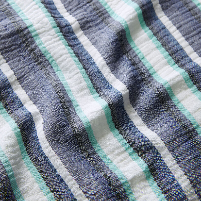 Mousseline/dubbel gehaakte stoffen garengeverfde strepen – indigo/ijsblauw, image number 2