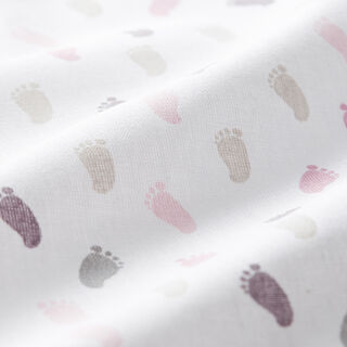 Katoenpopeline Baby-voetjes – wit/roze, 