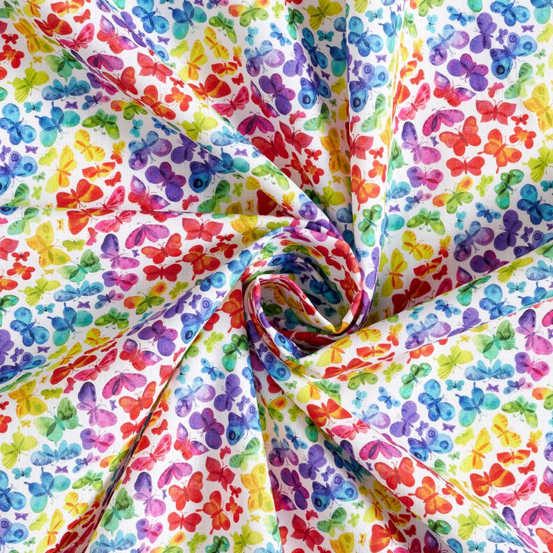 Katoenpopeline Regenboog vlinders Digitaal printen – wit/kleurenmix,  image number 3