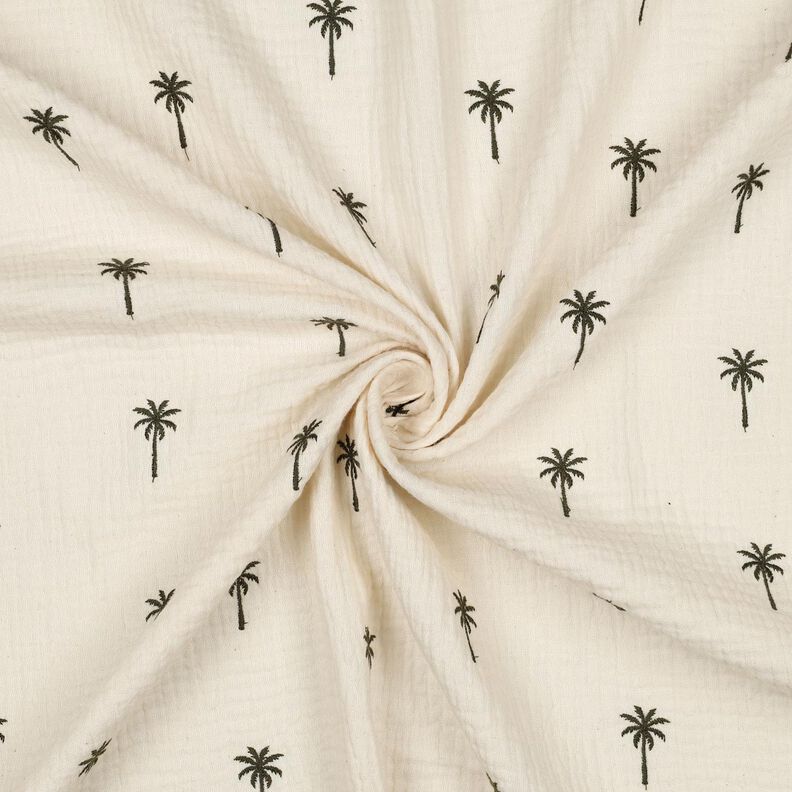 Mousseline/dubbel gehaakte stoffen geborduurde palmbomen  | Poppy Fabrics – ecru/donkerolijf,  image number 3