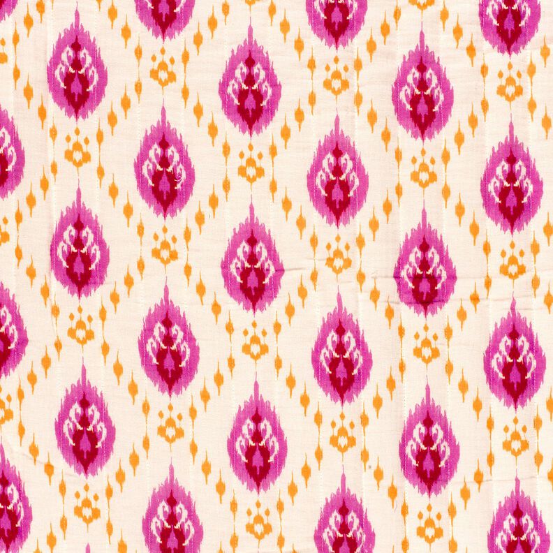 Doorgestikte stof Mousseline Etnische bloemen – ecru/pink,  image number 3