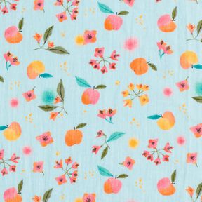 Mousseline/dubbel gehaakte stoffen appels stippen bloemen Digitaal printen – lichtblauw, 