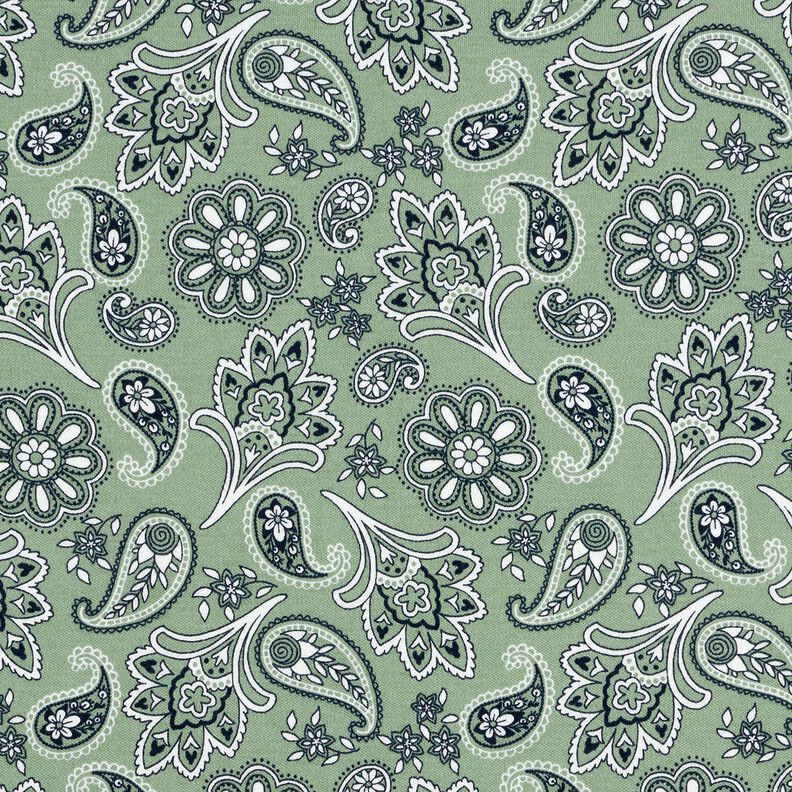 Katoenjersey Paisley – riet/wit,  image number 1