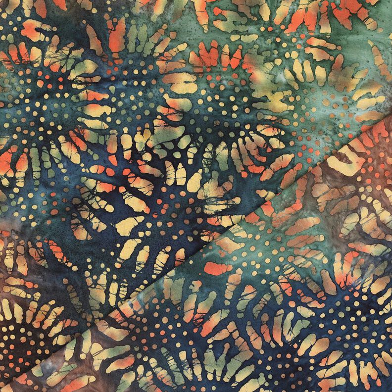 Katoenen stof Batik zonnen – blauwe spar/kastanjebruin,  image number 4