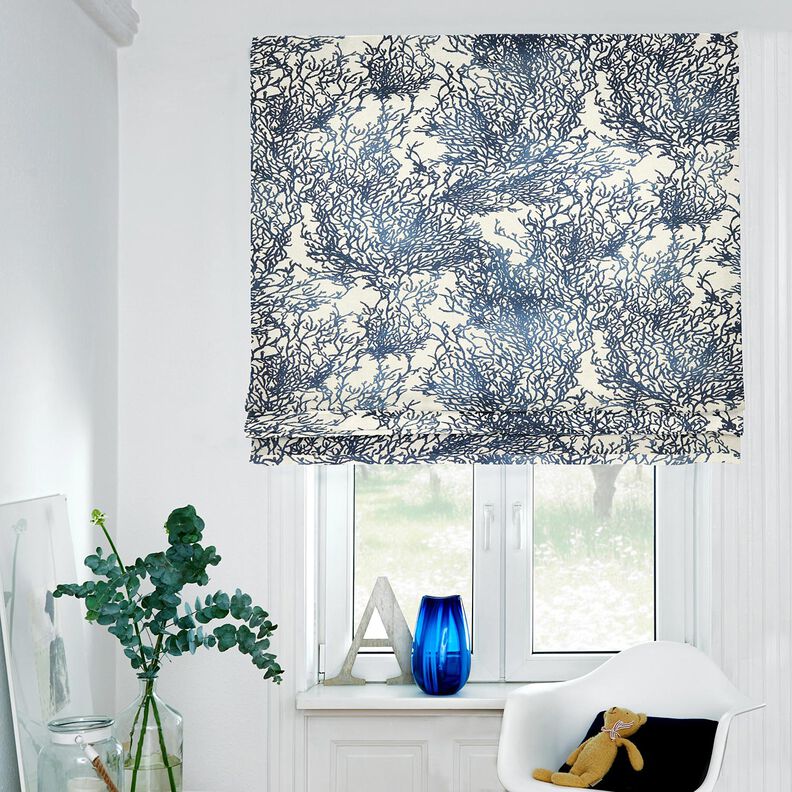 Decostof Half panama fijne koralen – marineblauw/natuur,  image number 6