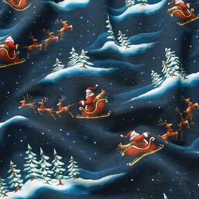 French Terry sommersweat De Kerstman komt eraan | Glitzerpüppi – nachtblauw/chili, 