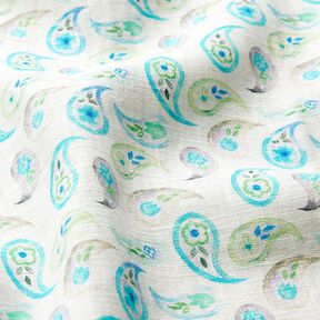 Linnenmix paisley – ivoor/licht turkoois, 